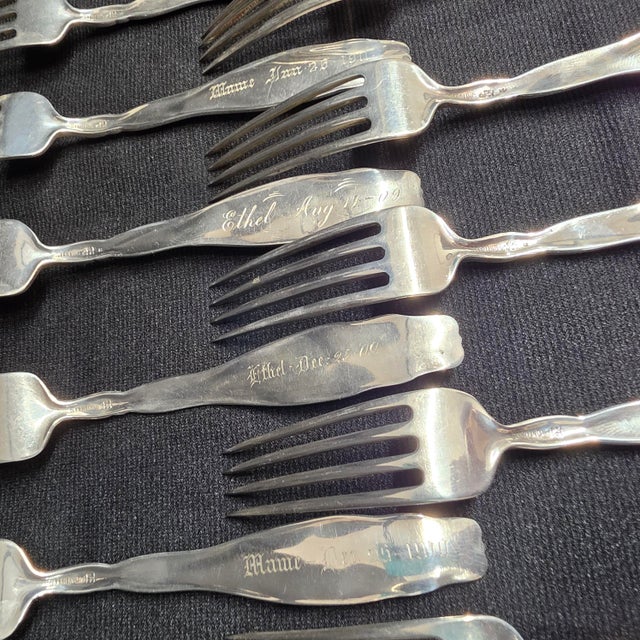 Antique Whiting Lily of the Valley Sterling Silver Luncheon Forks - Set of 12 For Sale - Image 9 of 13