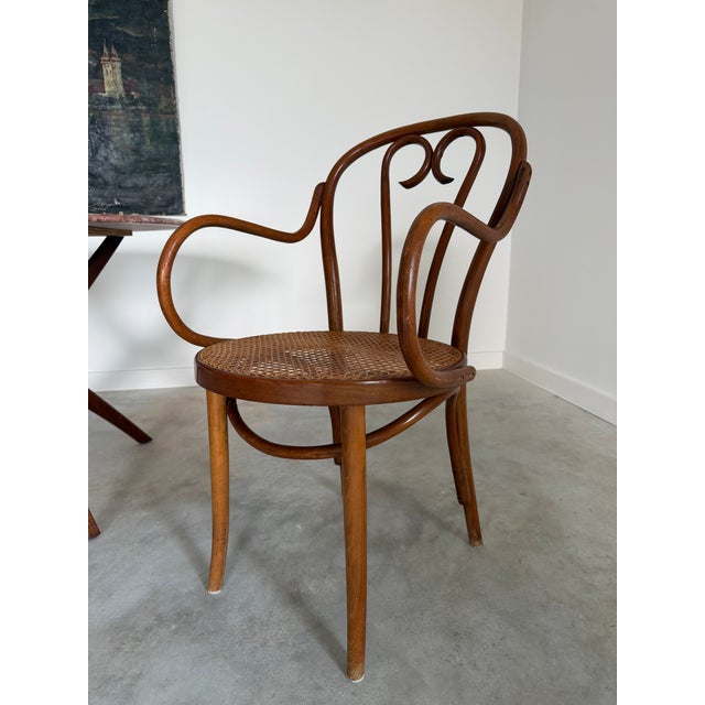 1970s Thonet Steamed Bentwood + Cane Desk Chair Armchair Heart Motif For Sale - Image 5 of 12