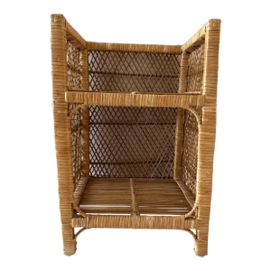 Vintage Wicker Rattan Two Tier Shelving Unit Etagere