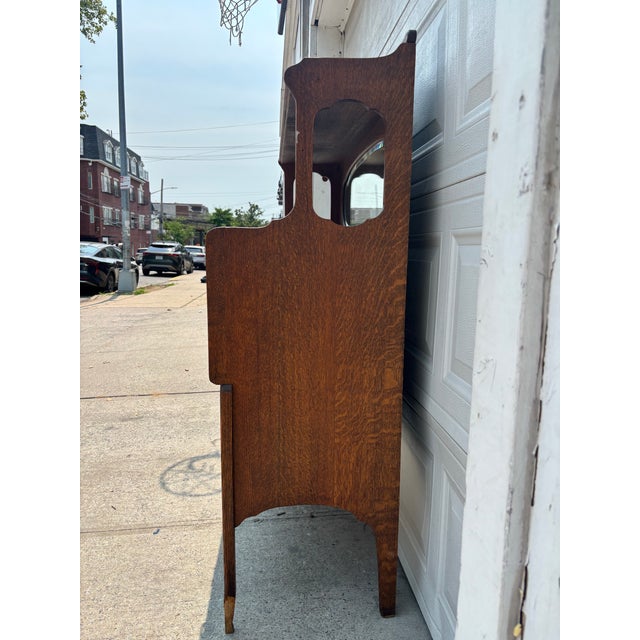 Antique Arts & Crafts Dressing Cabinet, Quarter Sawn Oak Vanity Dresser, Mission Oak Cabinet With Mirror, Tiger Oak Furniture For Sale - Image 4 of 12