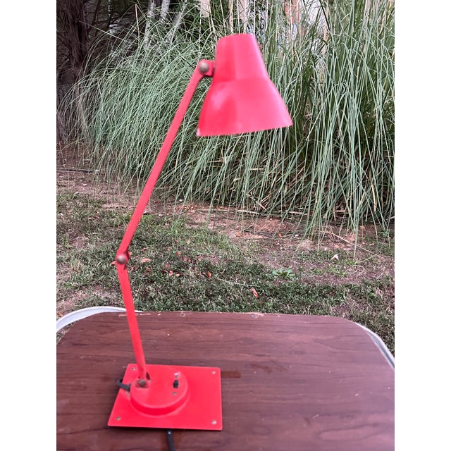 Industrial Vintage Cherry Red Desk Lamp For Sale - Image 3 of 6