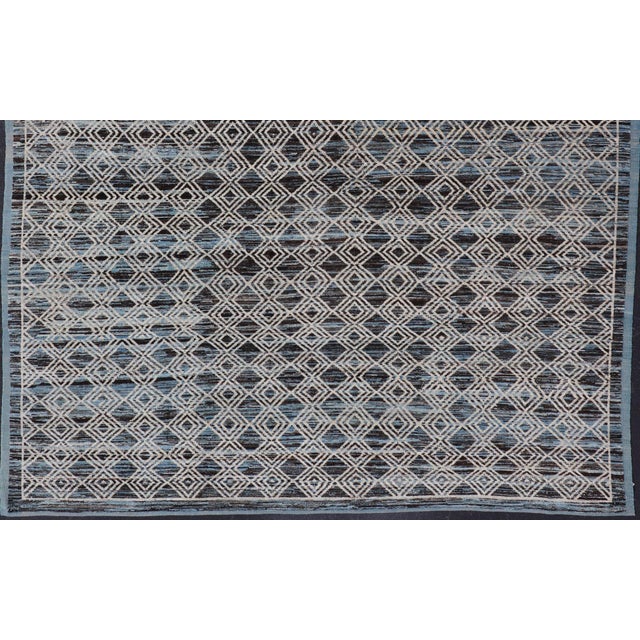 Blue, Charcoal, Gray and Brown Afghan Modern Geometric Design Rug 10'9 X 13'9 For Sale - Image 4 of 14