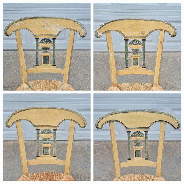 Wood Late 19th Century French Provençal Directoire Painted Carved Back Rush Seat Dining Chairs, Set of 8 For Sale - Image 7 of 16