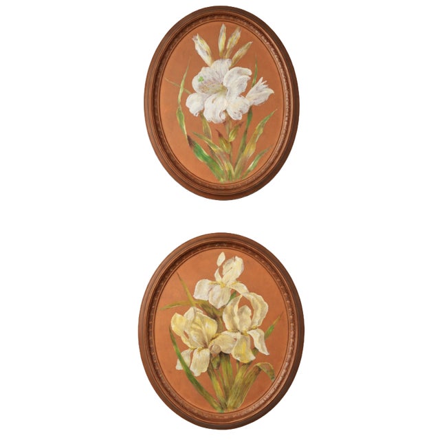 Hand-Painted Terracotta Plaques with Victorian Style Botanical Motifs, 1890s, Set of 2 For Sale - Image 3 of 3