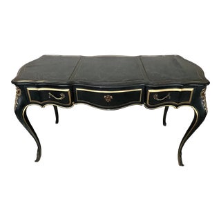 Drexel Dark Green,Black and Gold Desk With Bronze Ormolu Accents For Sale