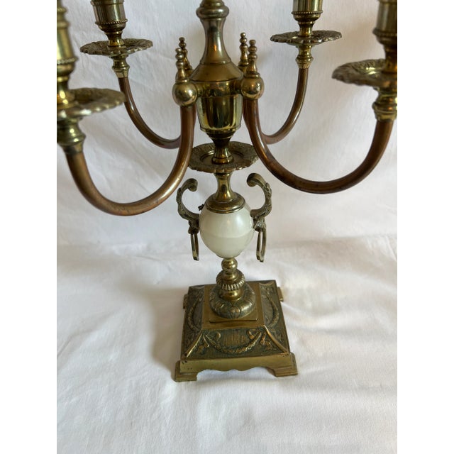 Mid 20th Century Pair of Mid 20th Century Brass, Copper & Onyx Candelabras For Sale - Image 5 of 10
