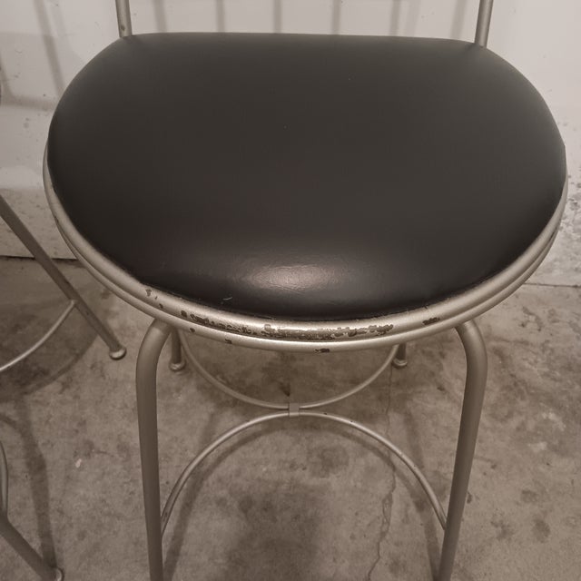 Gray Vintage Charleston Forge Swivel Barstool With Black Upholstered 3 Pc Set. For Sale - Image 8 of 18