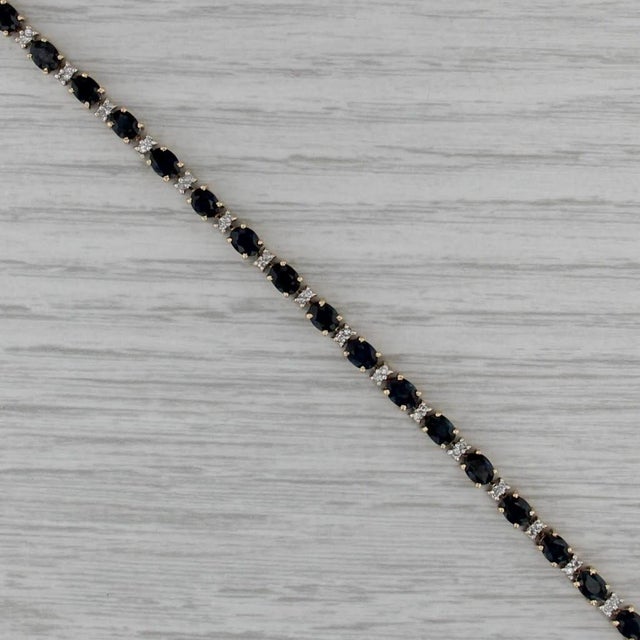 7.68ctw Blue Sapphire Diamond Tennis Bracelet 14k Yellow Gold 7.75" 3.4mm For Sale - Image 4 of 6