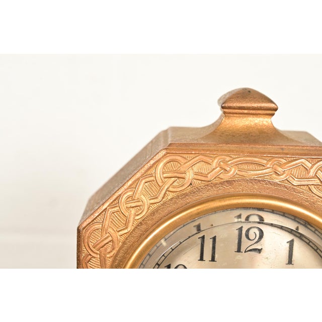 Metal Tiffany Studios New York Arts & Crafts Bronze Doré Desk Clock or Mantel Clock, Circa 1910 For Sale - Image 7 of 14
