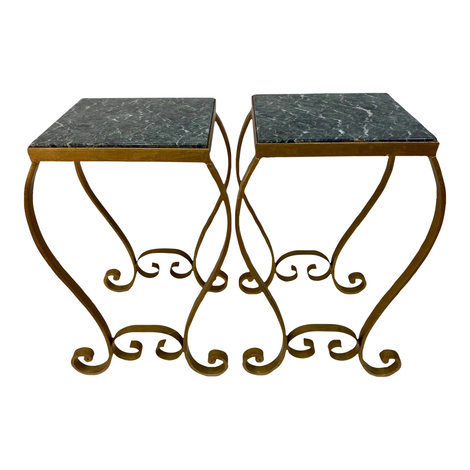 Pair of Antique Green Marble Topped Iron Scroll-Ware Side Tables From ...