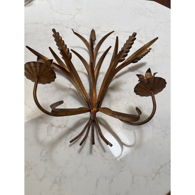 Metal Vintage Nora Fenton Tole Sheath of Wheat Candle Wall Sconce For Sale - Image 7 of 7