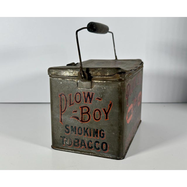 Early 20th Century Antique Plow Boy Chewing Smoking Tobacco Lunch Pail Tin For Sale - Image 5 of 10
