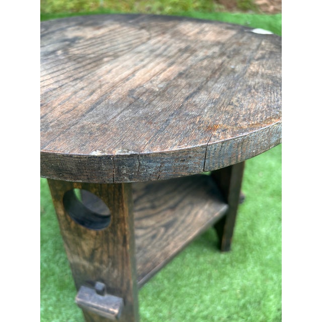 Arts & Crafts Antique Arts and Crafts Two-Tiered Side Table Tabouret or Plant Stand in the Manner of Gustav Stickley For Sale - Image 3 of 12