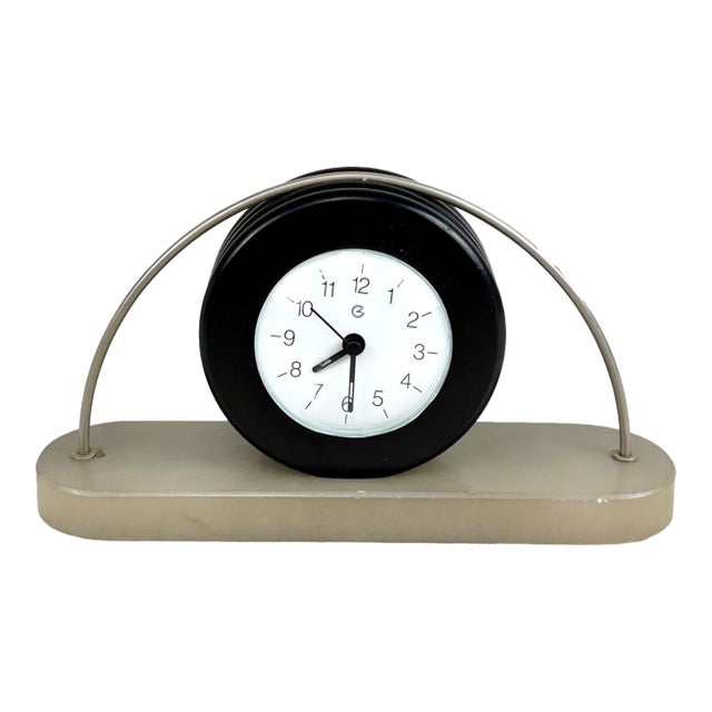 Vintage Art Deco Italian Alabaster Mantle Clock For Sale