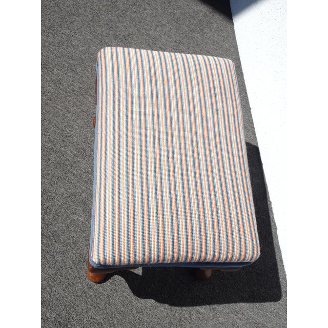 Vintage Queen Anne Blue Stripped Footstool Bench For Sale In Los Angeles - Image 6 of 12