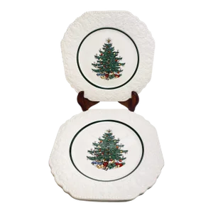Dickens Embossed Original Christmas Tree Salad Plate, Set of 4 by Cuthbertson, Made in England
