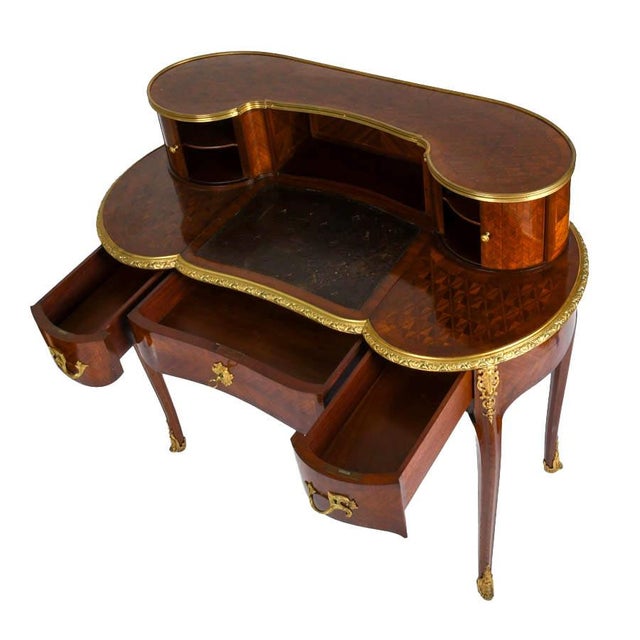 Brown French Style Mahogany Ladies Desk With Ormolu Mounts and Upper Gallery For Sale - Image 8 of 8