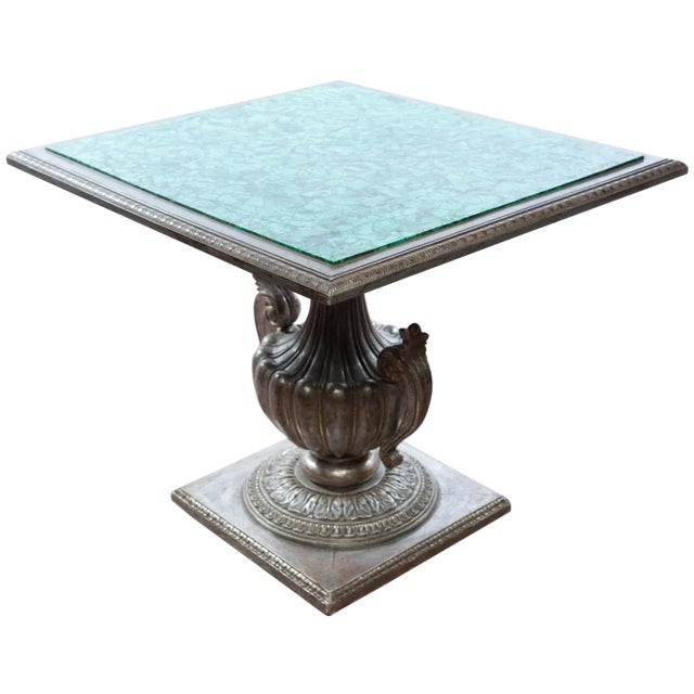 French Malachite Table W/Silver Gilt Carved Base For Sale