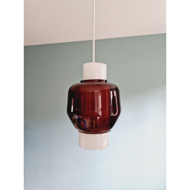 Metal Scandinavian Double Ceiling Light in White Opaline and Amethyst Glass, 1960s For Sale - Image 7 of 18