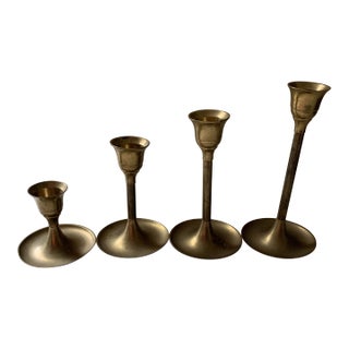 Vintage Mid 20th Century Brass Candlesticks, Set of 4 For Sale