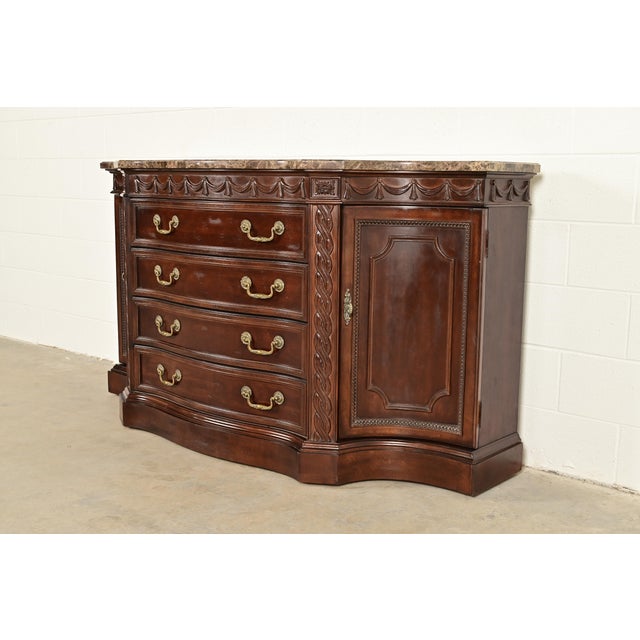 French Bernhardt French Regency Louis XVI Carved Mahogany Marble Top Sideboard Credenza For Sale - Image 3 of 15