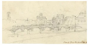 George Arnald ARA, Pont des Arts & Pont Neuf, Paris, 1818, Graphite Drawing