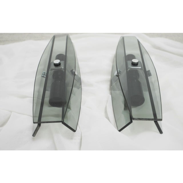 Gray Mid-Century Modern Italian Veca Grey Smoked Glass Wall Sconces by Fontana Arte, 1970s, Set of 2 For Sale - Image 8 of 10