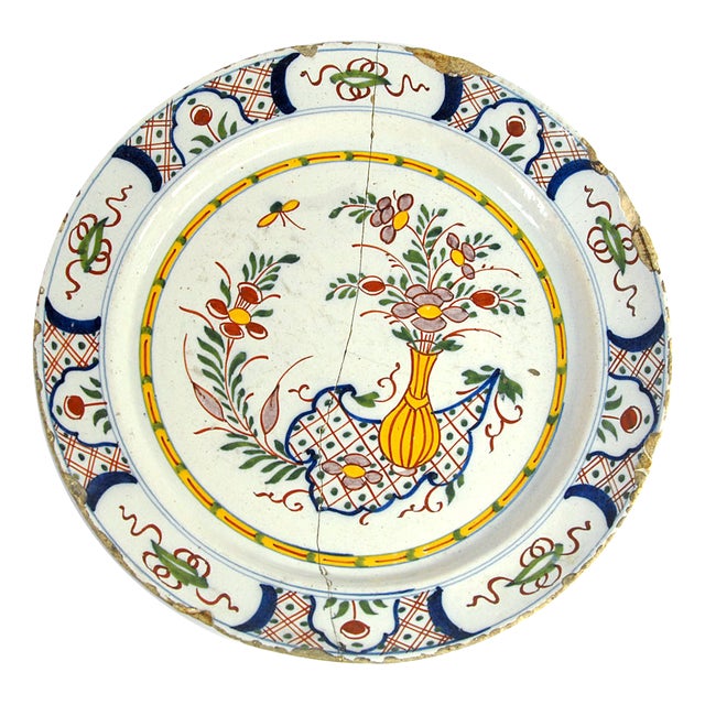Antique 18th Century Dutch Ceramic Delft Plate For Sale