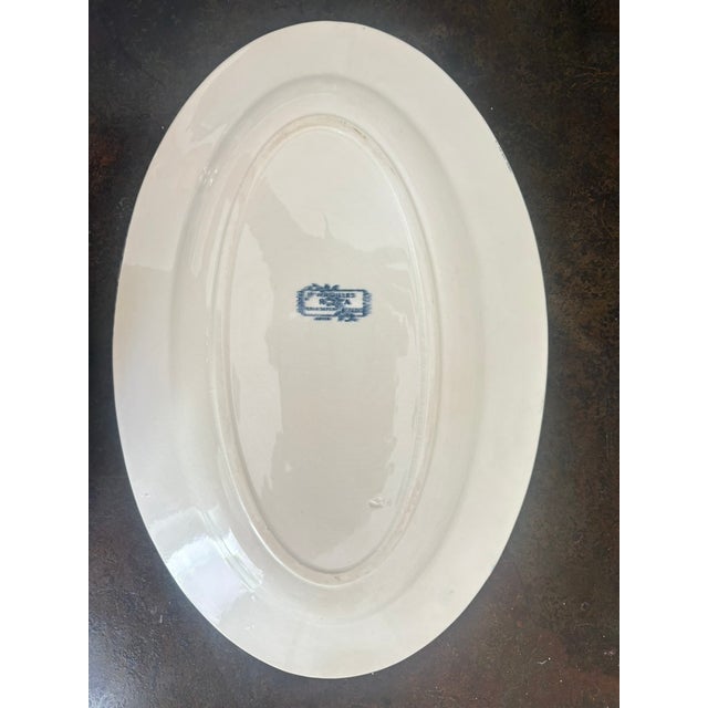 Antique French Ironstone Oval Platter, Faïencerie De Salins (Rigal & Ameline), C. 1885–1910, Blue Garland Border For Sale - Image 4 of 6