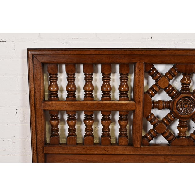 1960s Henredon Spanish Colonial Carved Walnut King Size Headboard, Circa 1960s For Sale - Image 5 of 9