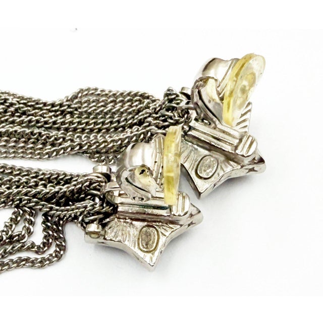2010s Chanel Silver CC Grey Shooting Star Silver Chain Tassel Long Dangle Clip on Earrings, Pair For Sale - Image 5 of 5
