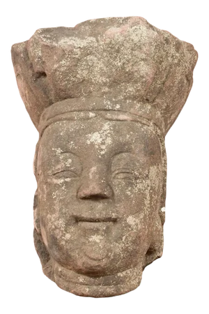 Mid 19th Century Chinese Carved Stone Religious Figure Head Sculpture