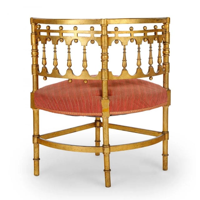 Early 1900s Giltwood and Fabric Upholstered French Provincial Meets Art Nouveau Corner Chairs - Set of 3 For Sale - Image 4 of 5