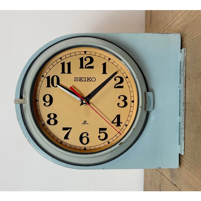 Vintage Blue Seiko Double-Sided Ships Wall Clock, 1980s For Sale - Image 4 of 18