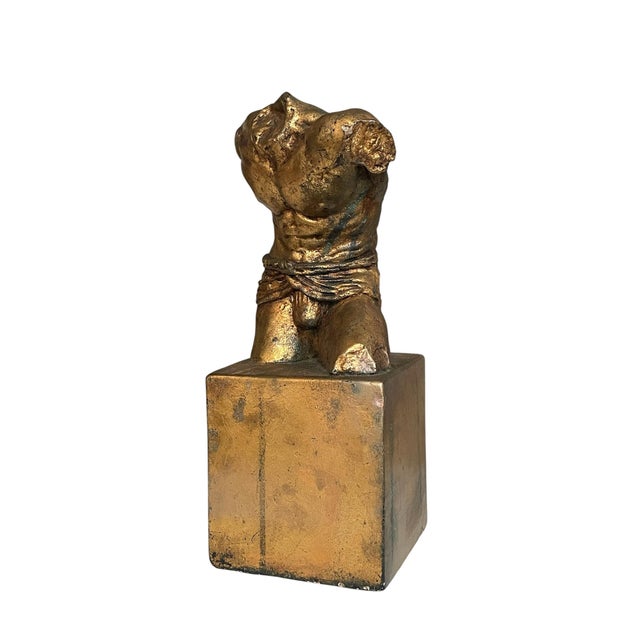 1960s Gold Sculpture of Male Nude Torso in Classical -Style For Sale - Image 4 of 6