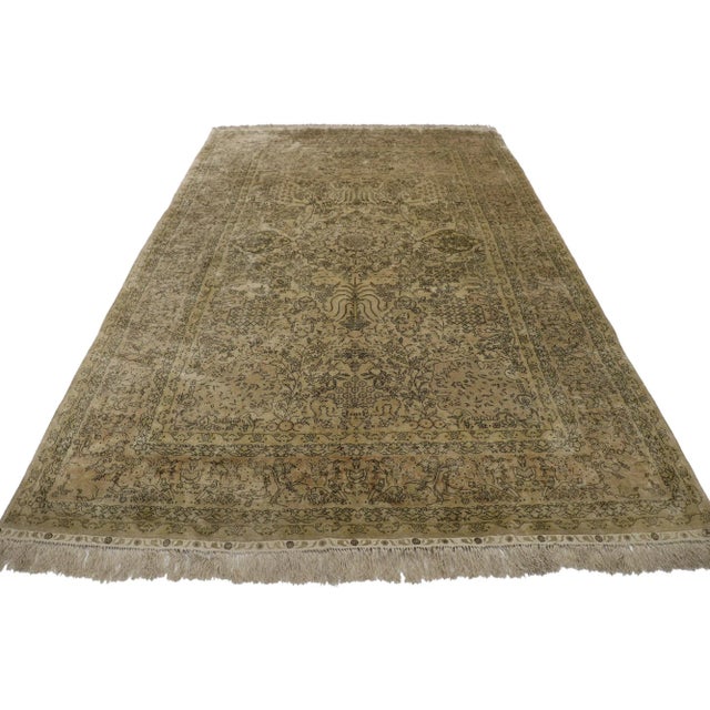 Art Nouveau Vintage Turkish Silk Hereke Rug - 05'01 x 08'00 For Sale - Image 3 of 9