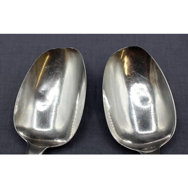 Early 19th Century Pair of 1818 Irish Sterling Silver Table or Serving Spoons For Sale - Image 5 of 5
