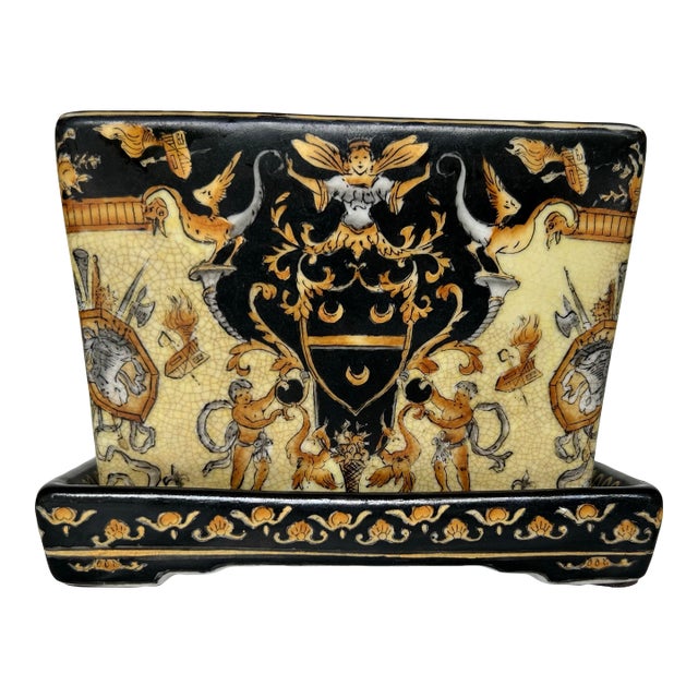 Vintage Ceramic United Wilson (Juwc) Renaissance Revival Planter & Tray For Sale
