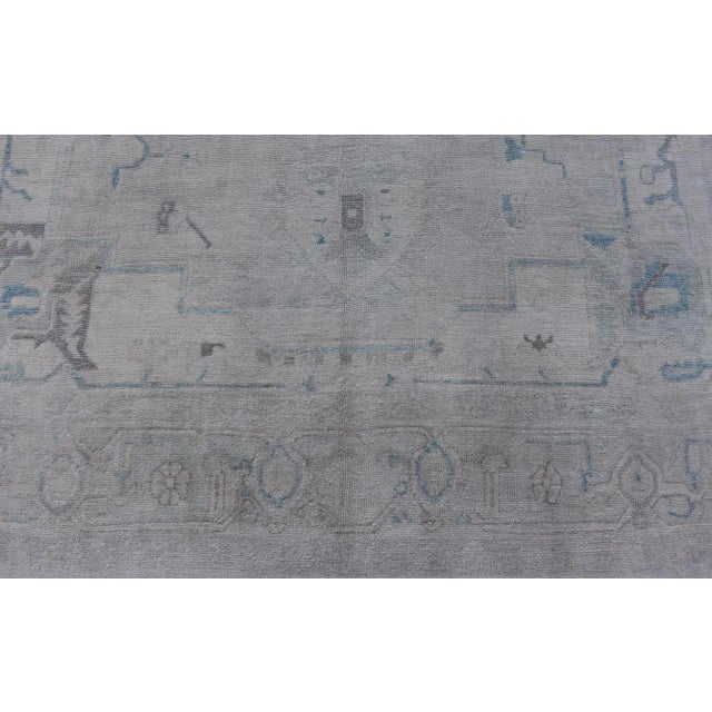 Cream Modern Turkish Oushak Large Medallion Rug in Light Blue and Cream For Sale - Image 8 of 12