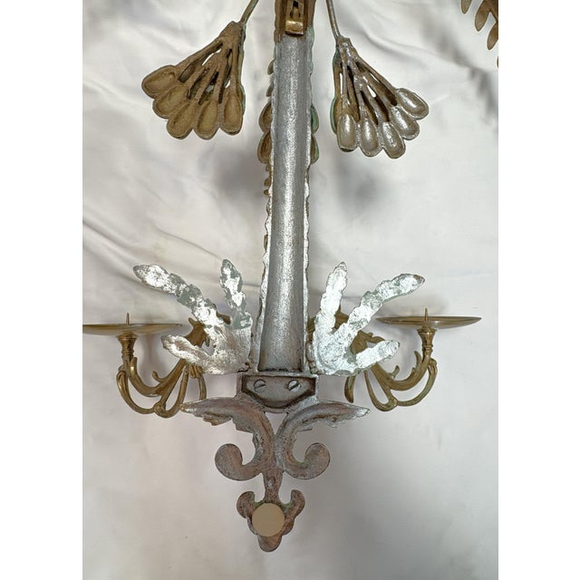 Vintage Hollywood Regency Palm Tree With Hanging Date Clusters Double Candle Wall Sconce For Sale - Image 17 of 17