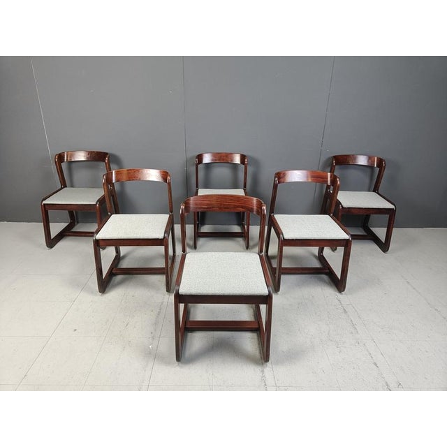 Set of 6 rare dining chairs by Mario Sabot\. The chairs have a beautifully shaped frames and come with newly upholstered...