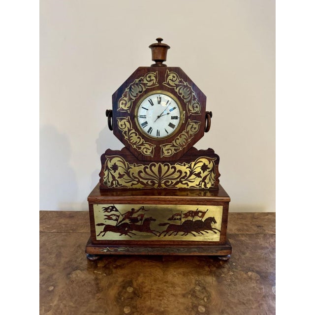 Brown Antique Regency Rosewood Brass Inlaid Mantle Clock, 1820 For Sale - Image 8 of 8