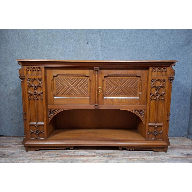 Large Antique 20th Century Gothic Oak Sideboard For Sale - Image 9 of 9