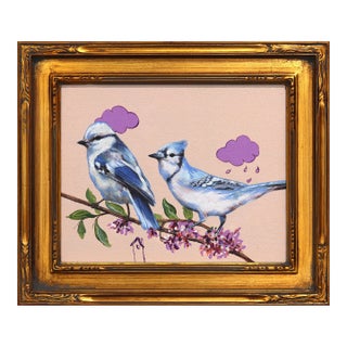 A Home in the Woods - Original Birds Portrait Still Life Framed Acrylic Painting by Carlos Gamez De Francisco For Sale