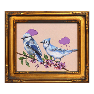 A Home in the Woods - Original Birds Portrait Still Life Framed Acrylic Painting by Carlos Gamez De Francisco