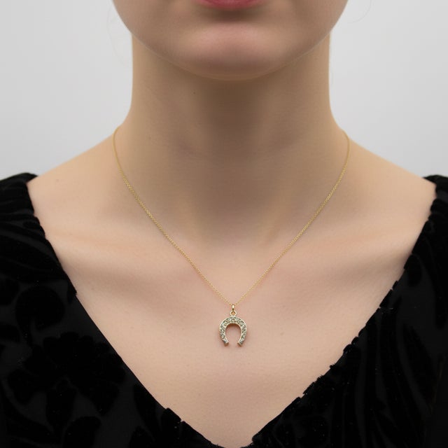 Late 19th Century Victorian 14k Gold With Silver Front Diamond Horseshoe Charm or Pendant For Sale - Image 9 of 9