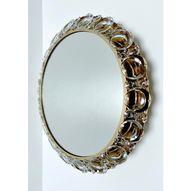 Gold Vintage Illuminated Crystal Brass Mirror from Palwa, 1960s For Sale - Image 8 of 18