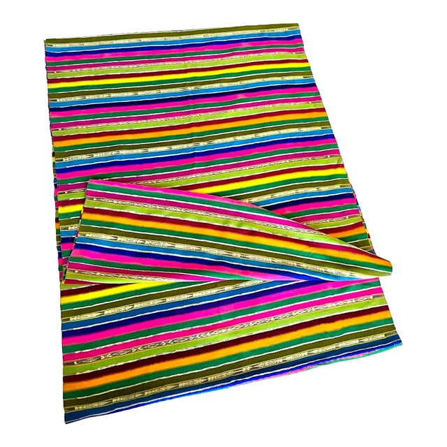 Vintage Guatemalan Textile in Bright Colors With Jaspe Ikat Detail, Just Over 5 Yards For Sale