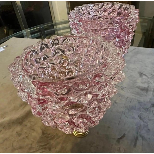 Pink Two 1990s Barovier Style Art Deco Rostrato Pink Murano Glass Wall Sconces For Sale - Image 8 of 10