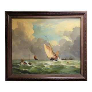 Seascape Painting With Sailboats by Oliver Trowell (British, Dated 1969) For Sale